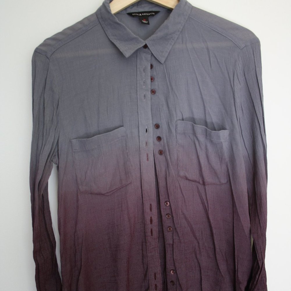 Ombre Gradient purple grey collar button up sheer